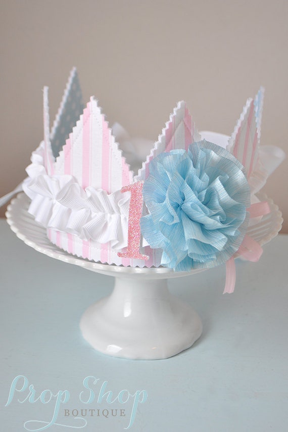Girls Ruffled Rosette Fabric Crown, Dress up, Birthday Hat, Photo Prop Il_570xn