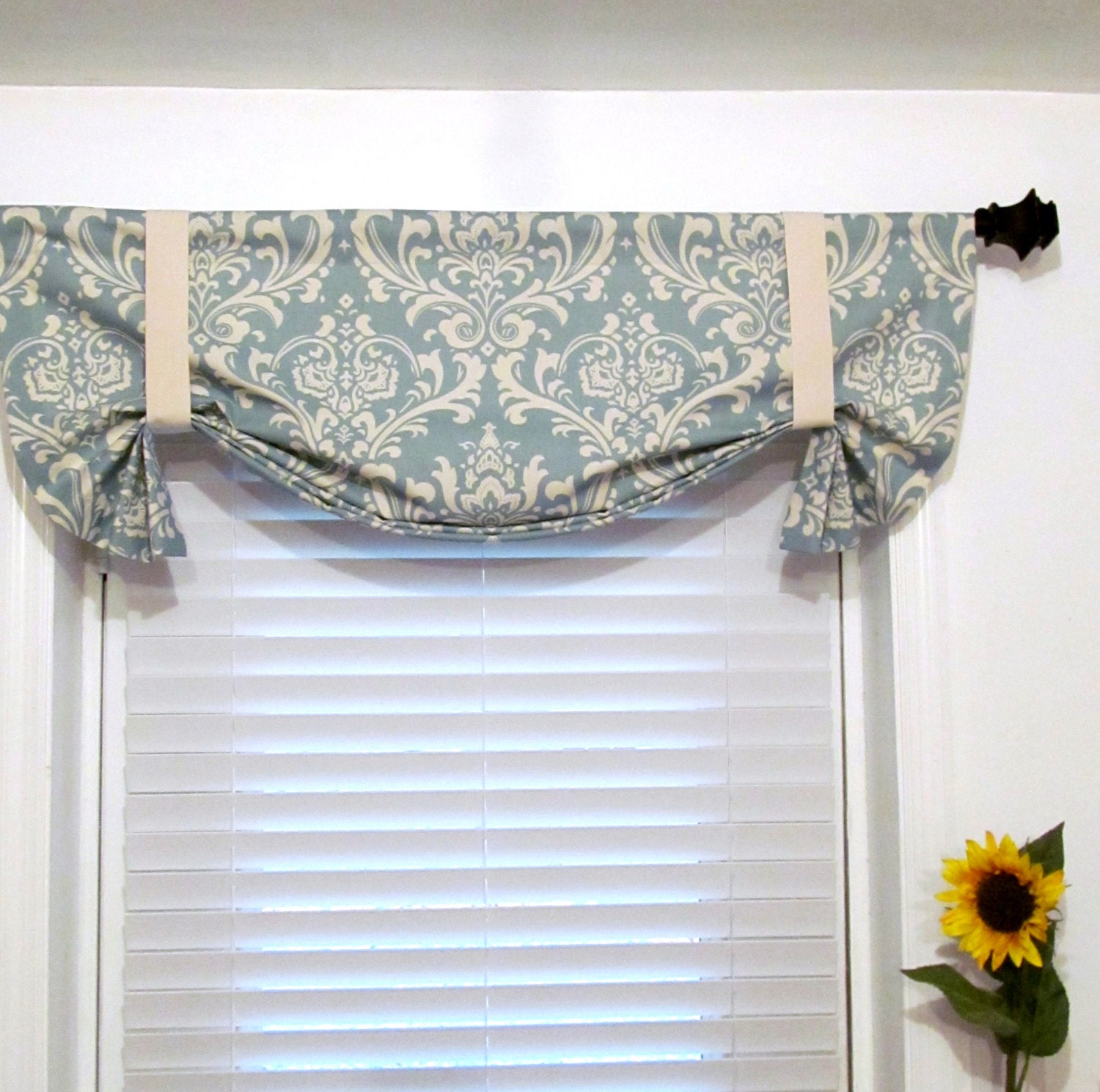 Tie Up Curtain Valance Village Blue Natural by supplierofdreams