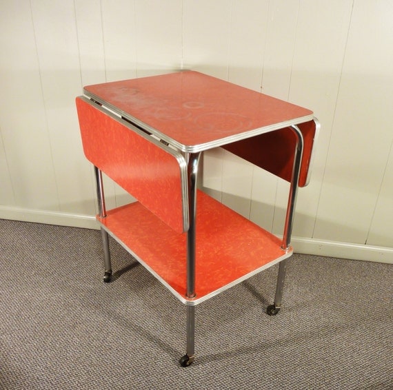 red formica 50s kitchen cart movable drop leaf vintage