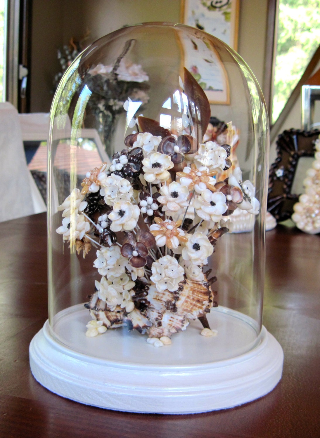 Victorian Seashell Flowers In Glass Cloche Dome