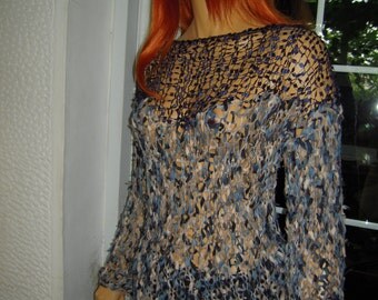 sweater handmade knitted in shades of blue and dusty pink/transparent top/ last one gift idea for her ready to ship all size by golden yarn