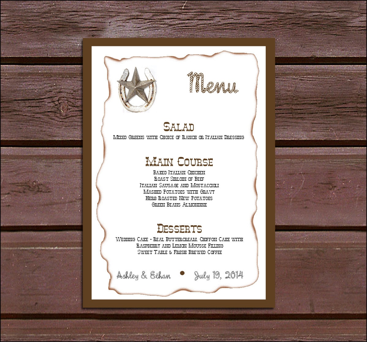 100 Western Rustic Wedding Menu Cards Dinner Menus