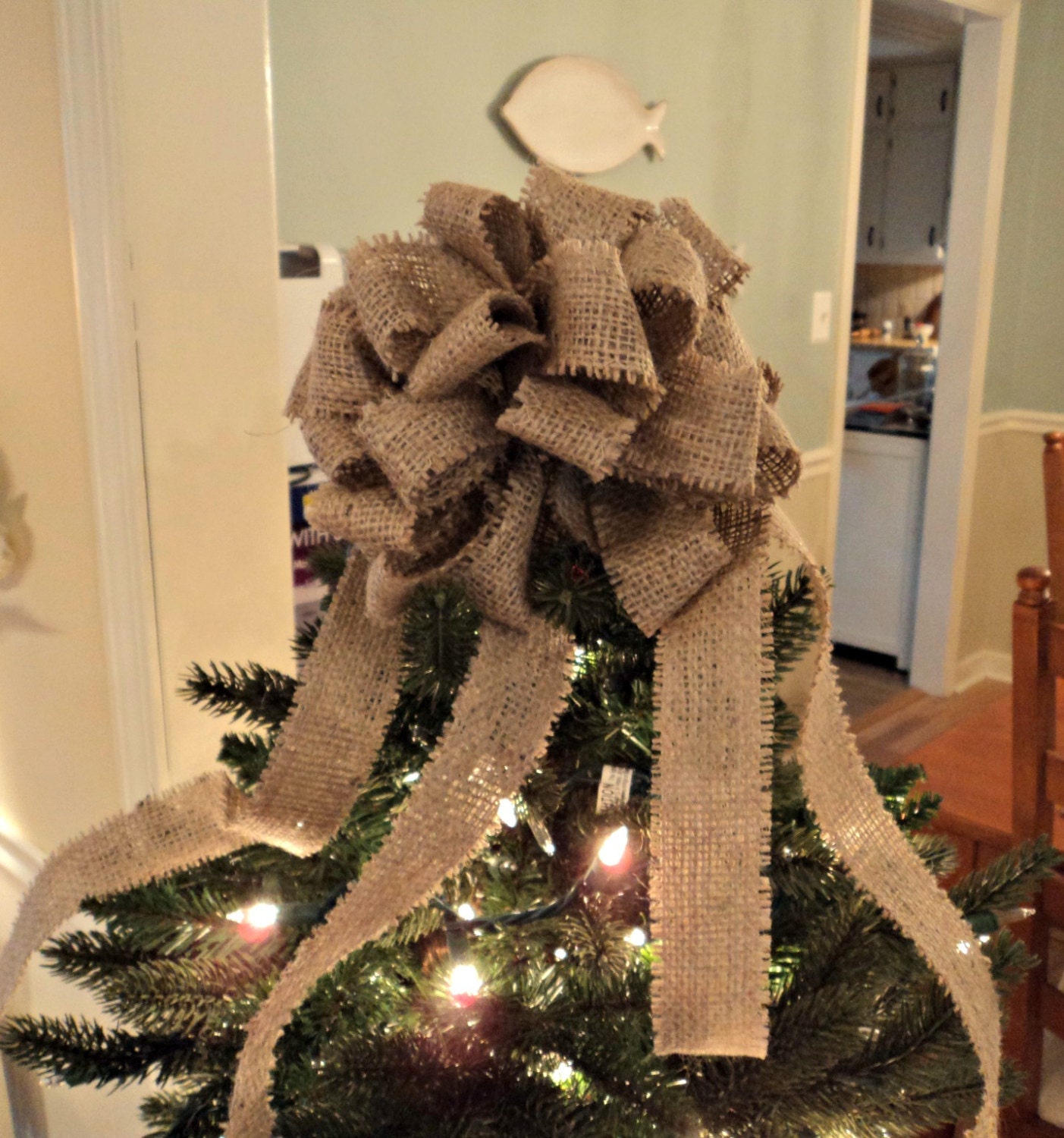 Burlap Bow Burlap Christmas Tree Topper Christmas Bows Rustic