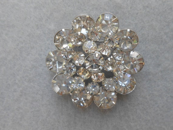 Vintage Rhinestone Round Brooch Clear Crystal Layered Pin