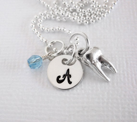 Items similar to Tooth Charm Necklace Personalized Initial Jewelry