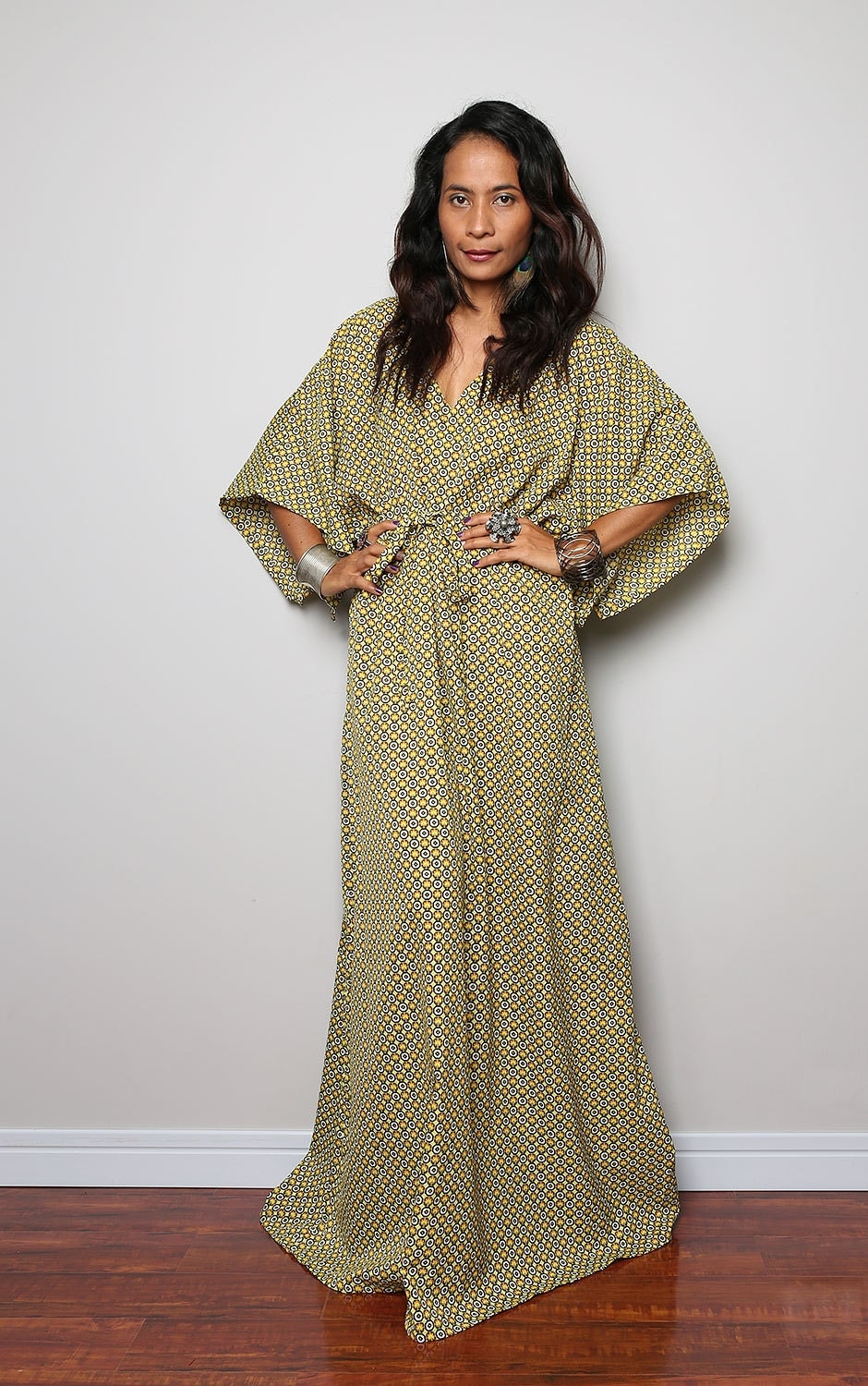  Kaftan Dress Long Boho Maxi Dress with Retro Print