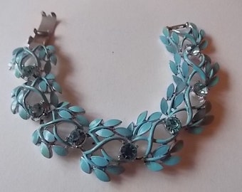 Vintage Jewelcraft Bracelet Baby Blue Enamel Blue Glass Stones