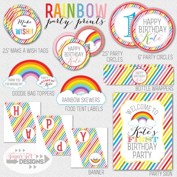 Items similar to Rainbow Birthday Party Prints, rainbow cupcake toppers ...
