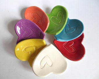 Discontinued Item, Party Favors, ring dish, ring holder, bright colored heart, engagement, baby shower, guest gift, IN STOCK