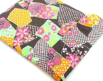 SALE iPad Sleeve/iPad Case/iPad Cover/Padded Tablet case Flap Closure Kimono pattern fabric chrysanthemum brown