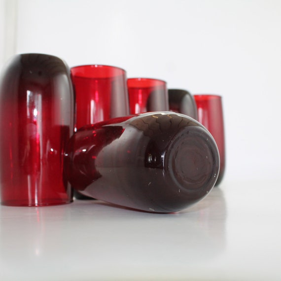 Vintage Ruby Red Glass Tumblers x 6
