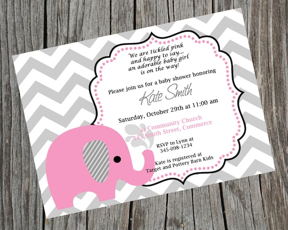 Printable Pink Elephant Chevron Baby Shower Invitation. Customized Shower Invitation. Cute Pink Elephant Birthday Invitation. Il_570xn