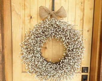 EXTRA FULL-LARGE Antique White Door Wreath-Large Wreath-Fal Wreath-Winter Wreath-Inspired Vintage Shabby Chic Wedding Wreath-Scented Wreath