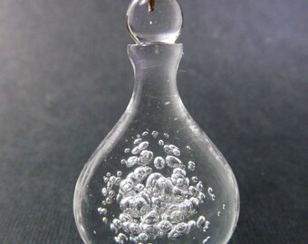 Vintage 45mm Crystal Clear Lucite Bubbly Perfume Bottle Pendant Pd669