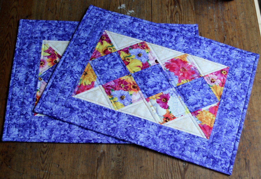 Quilted Floral Placemats Spring Summer Table Mats