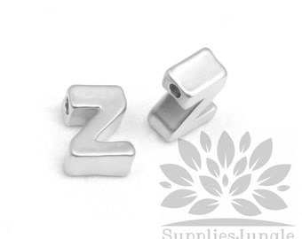 IP002-MR-Z// Matt Original Rhodium Plated Simple Initial "Z" Pendant, 2 pcs