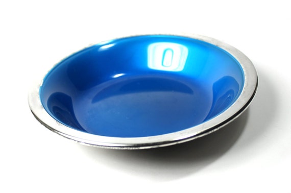 Vintage cobalt blue enamel on silver plate from Reed and Barton. 1960s. Mid Century Modern