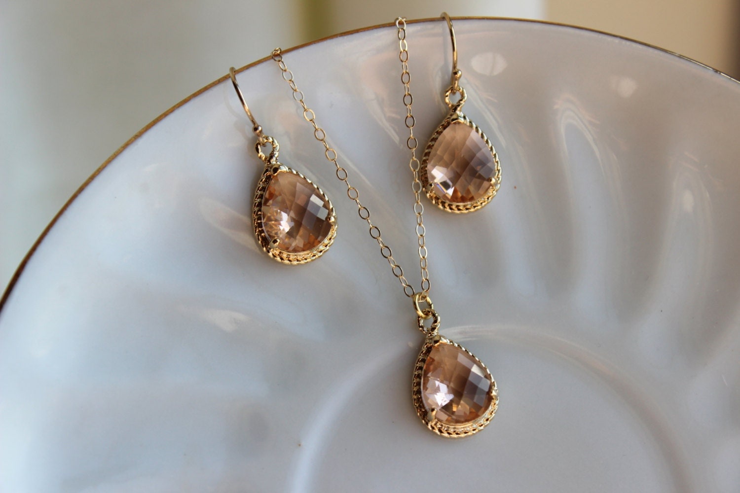 Gold Blush Jewelry Set Blush Bridesmaid Earrings Wedding 1989