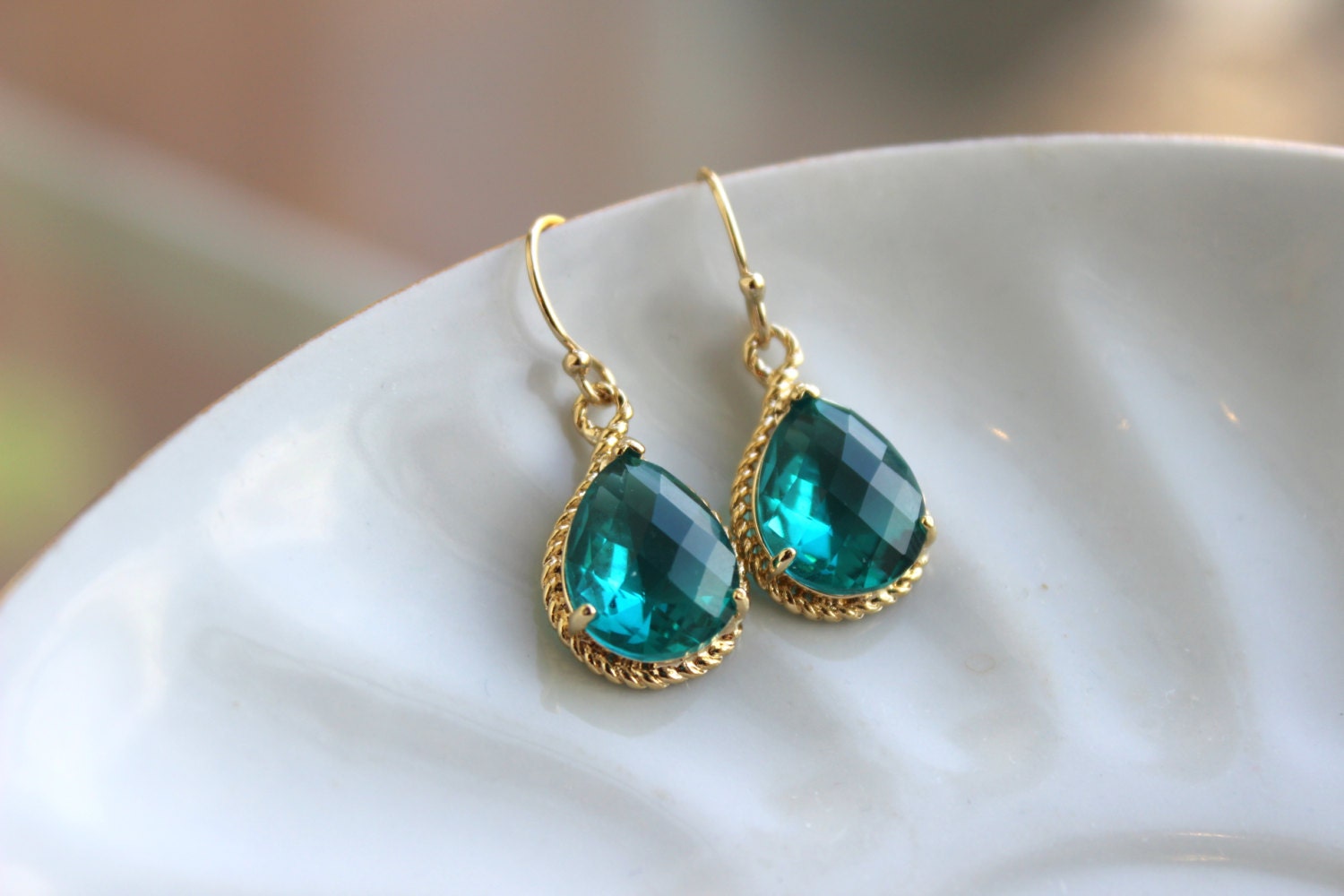 Gold Topaz Earrings Sea Green Jewelry Blue Gold Earrings