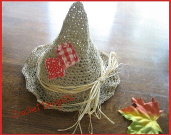 Crochet Scarecrow Hat Newborn 6-12 months Autumn Fall Scarecrow Halloween Costume Hemp Baby