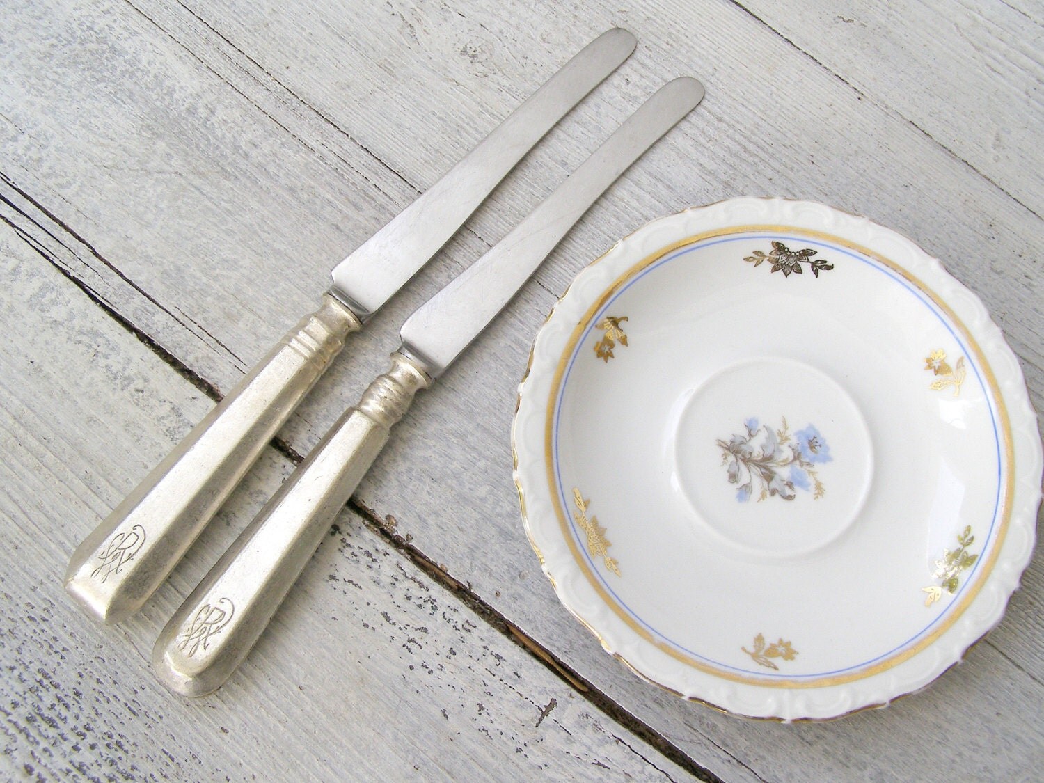 Antique Russian Dinner Knives Set of 2, Silver plated European Fraget