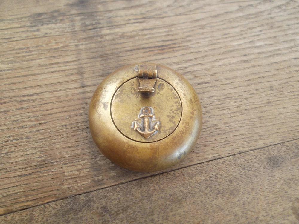 Vintage Brass Pocket Ashtray with Anchor Motif