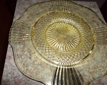 Vintage Yellow Depression Glass Serving Plate / 12 inch / Platter ...