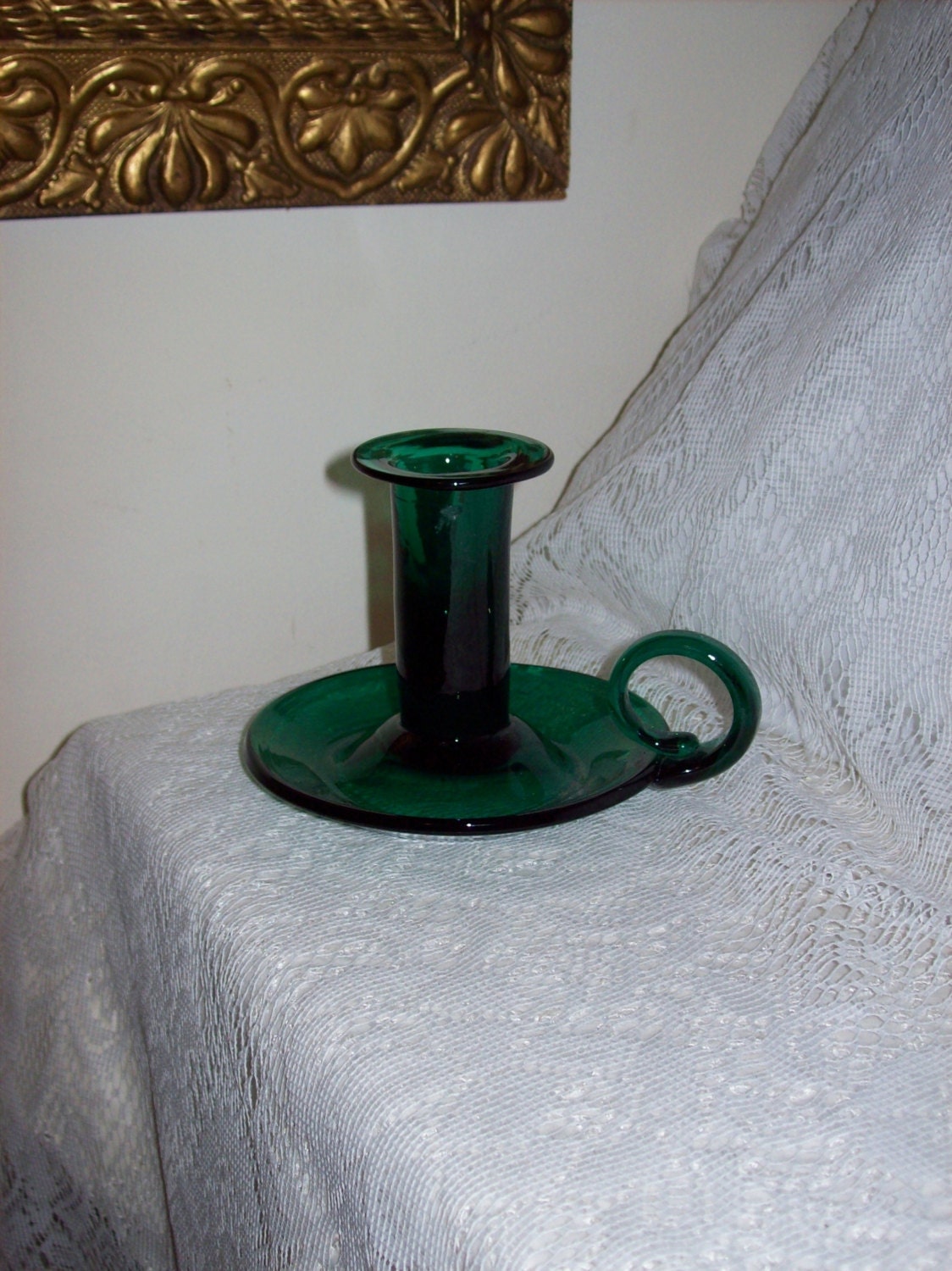 Vintage Emerald Green Glass Candle Holder Blenko Art Glass