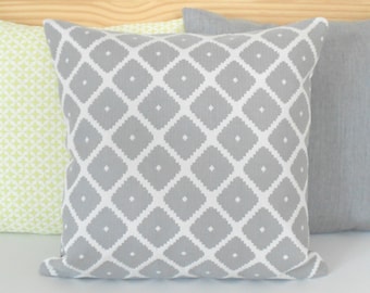Gray and ivory geometric ikat decorative pillow cover