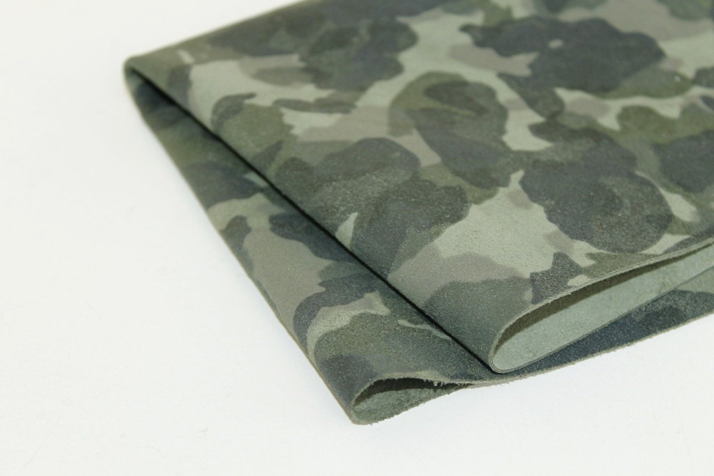 Army Camouflage Print Genuine Leather Army Green Olive Green