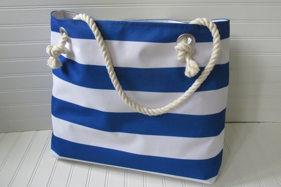 ... Nautical Beach Bag Sailor Stripes Rope Handles Boat Bag Monogram