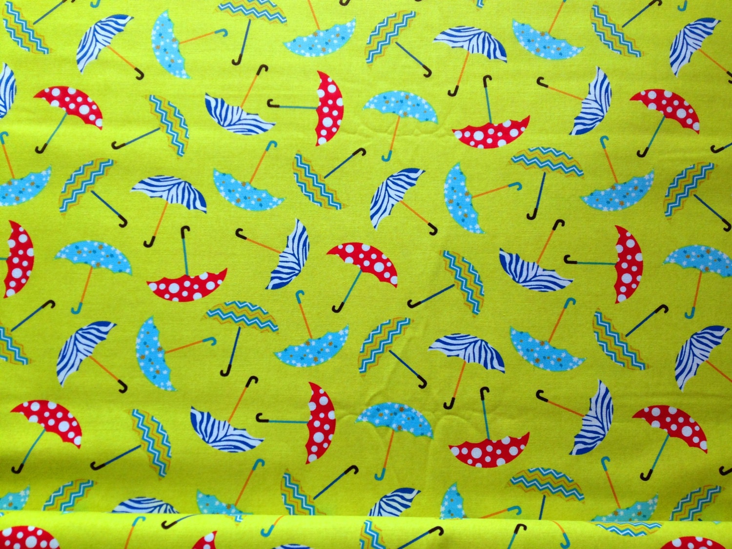 Umbrella Cotton Fabric Yard Multi Lime Green Raining Rain