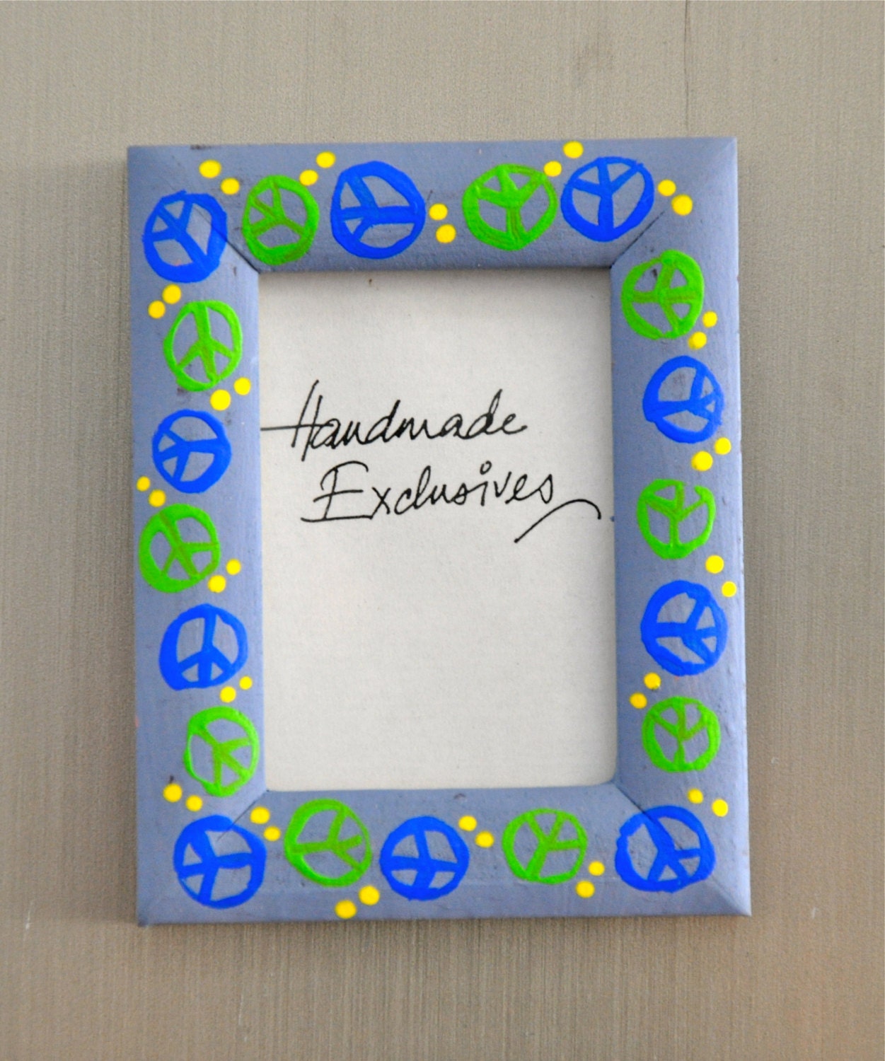 Handpainted Picture frame, Picture magnet, Refrigerator magnet, wallet size picture frame, school pictures, Peace, OOAK