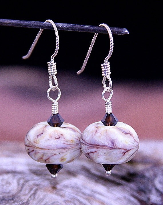 Tobacco Lightning EARRINGS Handmade Lampworked Glass Beads
