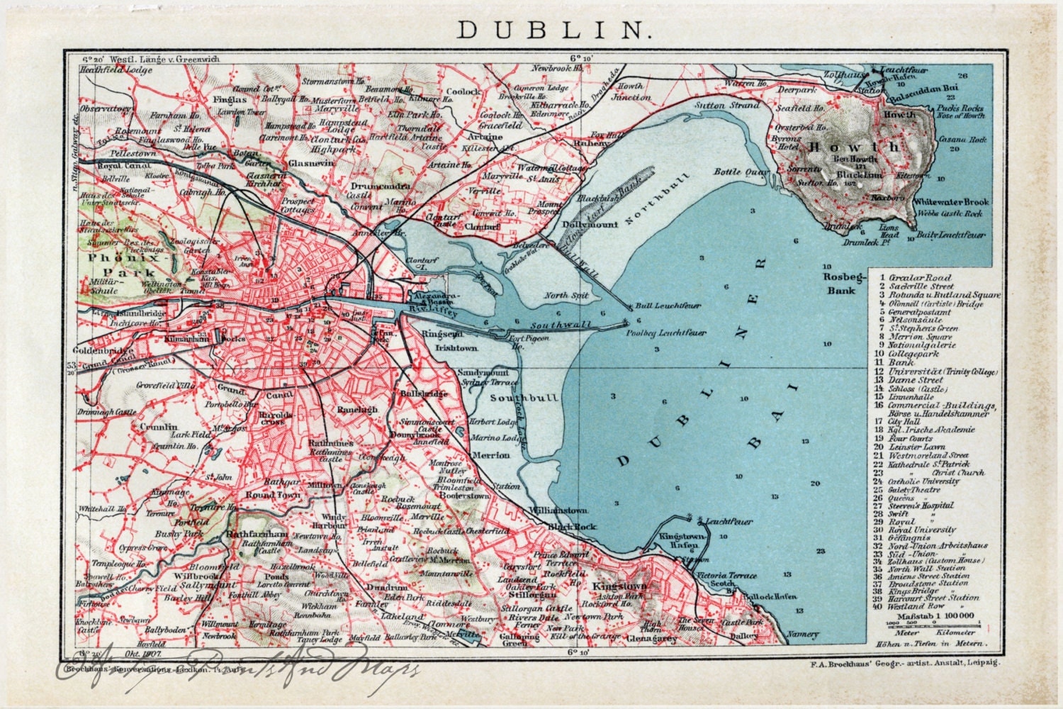 Map of Dublin Ireland Repro Early 1900s 6x9-12x18 Poster