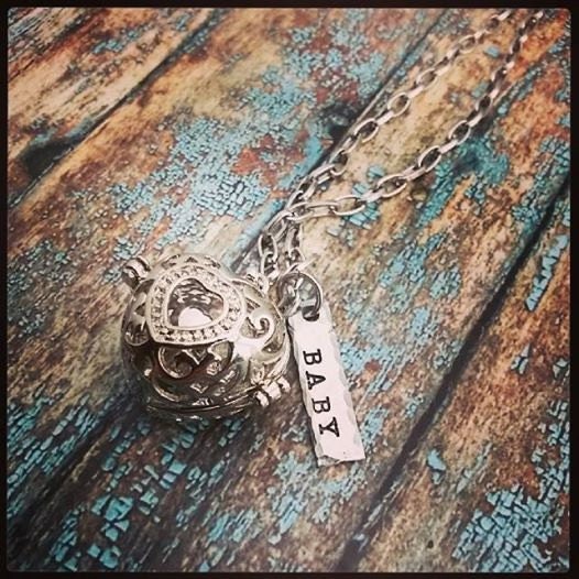 Personalized Hand Stamped Harmony Ball Necklace - Pregnancy Necklace - Maternity Jewelry - Pregnancy Gift Idea - Harmony Cage