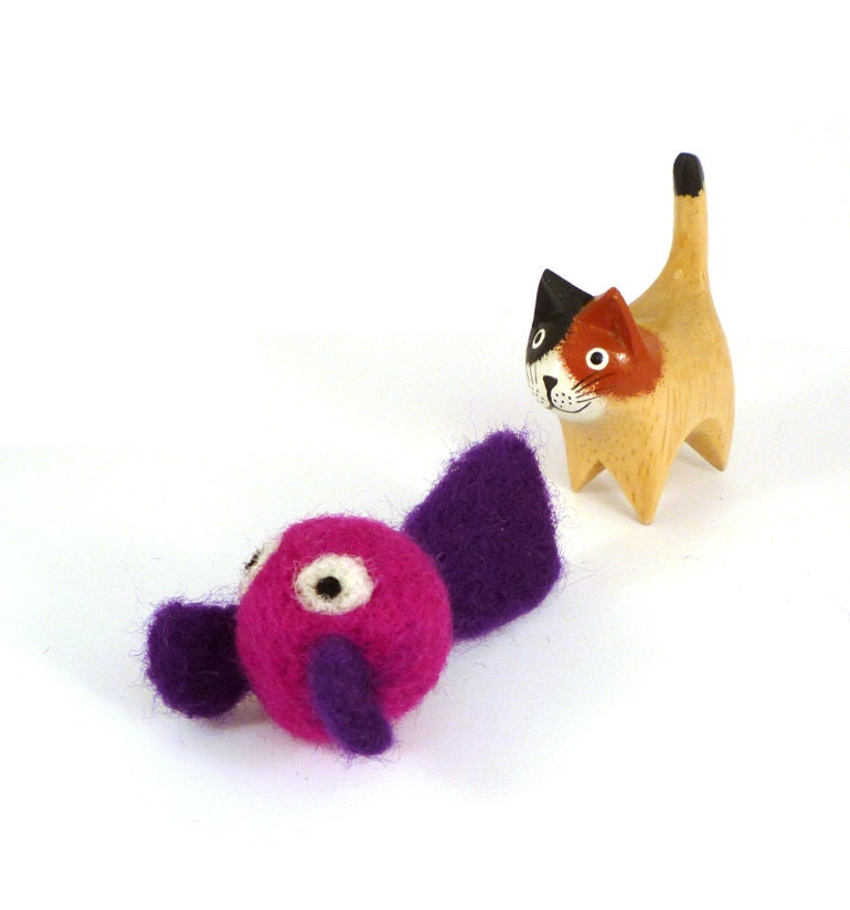 Pink and Purple Fish Catnip Cat Toy Needle Felted Wool