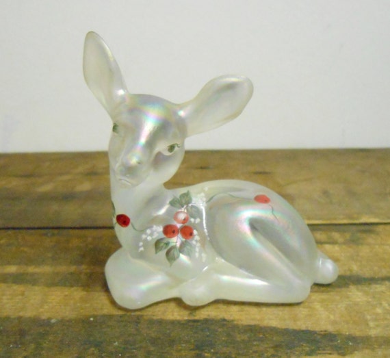 Vintage Fenton Frosted Glass / Iridescent Deer by thebombshelter1