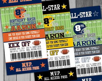 Football Birthday Invitation Ticket Invitation Football Ticket Sports Ticket Invitation Birthday Party Football Party