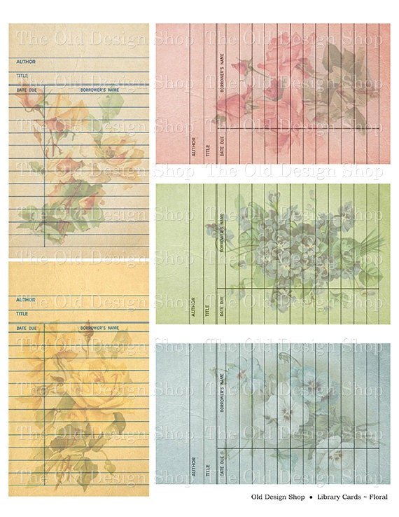 floral-library-cards-vintage-style-printable-digital-collage