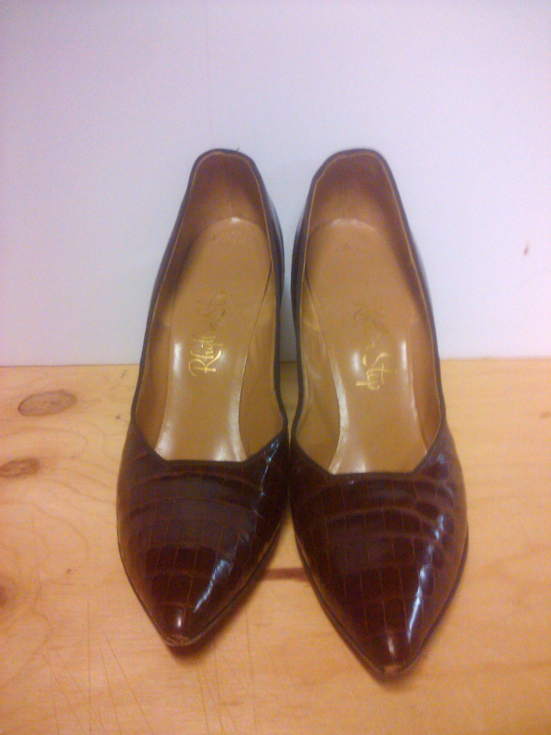 brown alligator pumps
