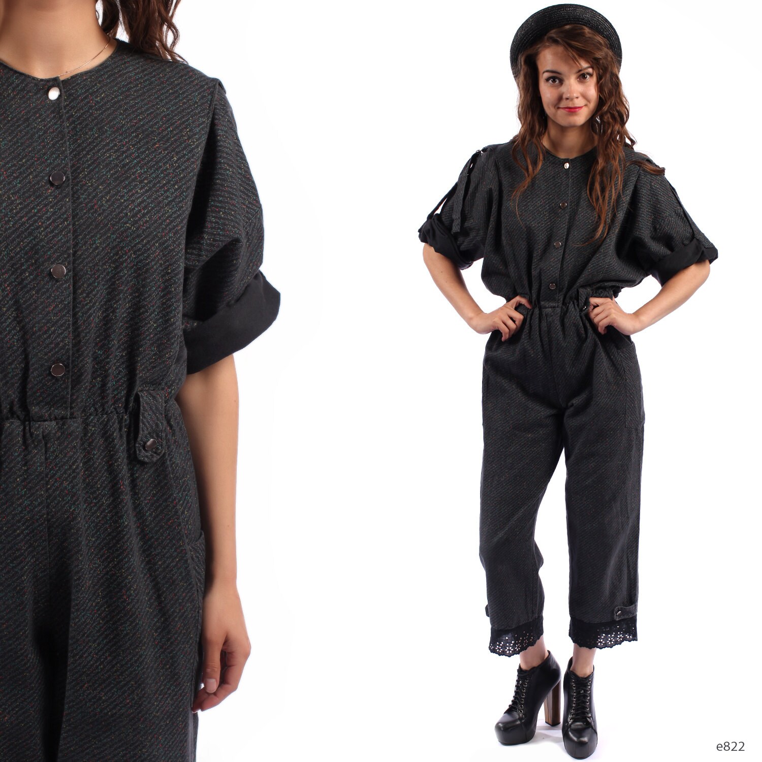 Vintage 80s MILITARY Jumpsuit . Avantgarde Structured Army Uniform