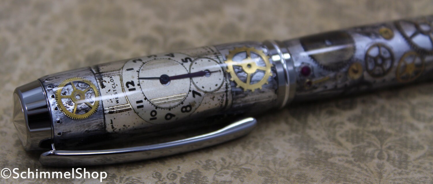 Vintage Steampunk Westclock Watch Parts Pen, Handmade Pen.