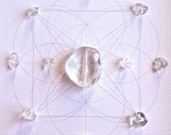 QUARTZ -- CRYSTAL GRID--- framed crystal grid with sacred geometry