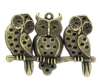 5 Bronze Owl Pendants - WHOLESALE - Antique Bronze - LARGE - Holds ss8 Rhinestone - 57x40mm - Ships IMMEDIATELY from California - BC652a