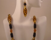 Afrocentric Gold/Brown Lampwork Glass Beads Brown Wood Gold Metal and Gold Glass Spacers Beaded and Dangle Earrings Set
