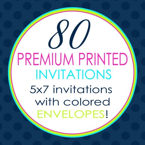 80 Printed Invitations and FREE Colored Envelopes #810 Il_570xn