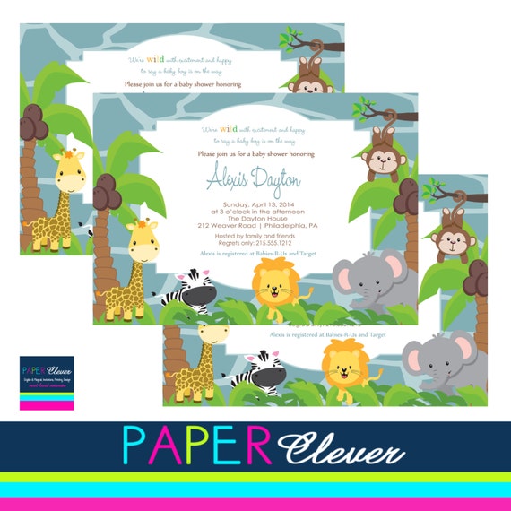 Boys Baby Shower Invitation jungle animals- digital file, printable #949 Il_570xn