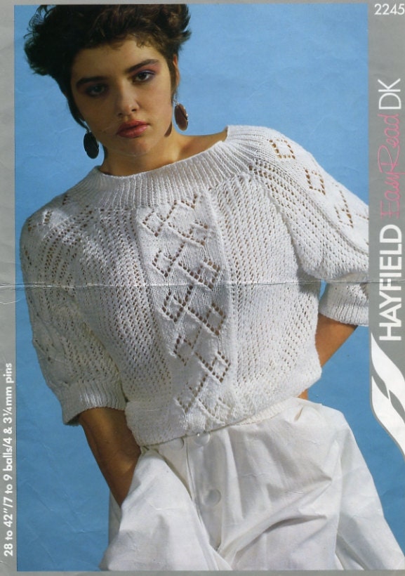 Vintage Knitting Pattern Ladies Lacy Boat Neck Sweater by sasta10