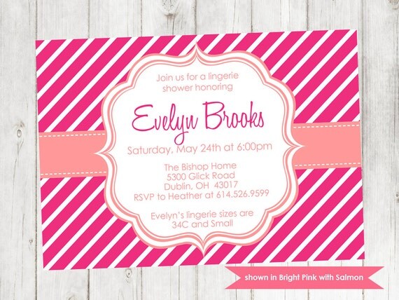 Printable Lingerie Shower Invitation - Shower Themed Diagonal Stripe Invite - Colors and Text Customizable Il_570xn